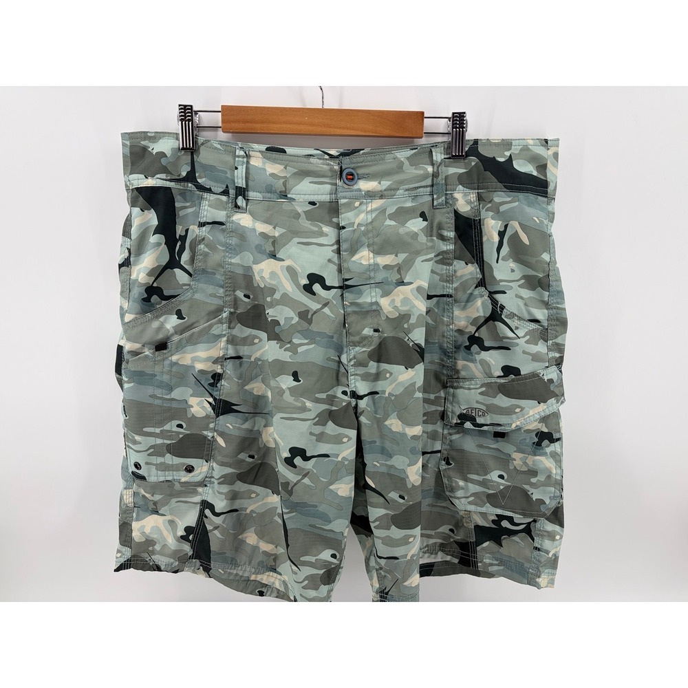 AFTCO, Swim Shorts, Green Tactical Camo, Tech Active, Angler Fishing, Men 38